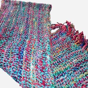 Multicolored 80" Silk Knit Scarf With Fringe By Lakhay's Collection